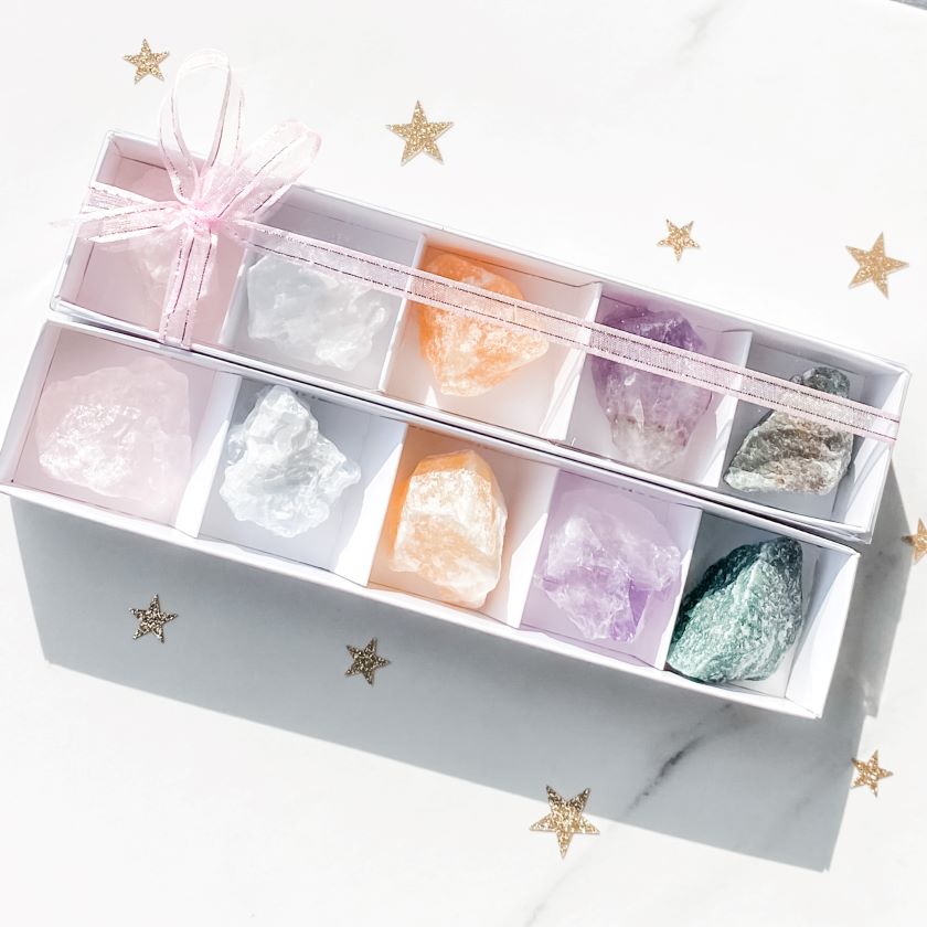 Raw crystal stones raw and rough crystals australia rose quartz raw rough orange calcite raw rough amethys raw rough green aventurine raw rough blue calcite raw rough stone raw ethically sourced crystals australia box set of raw crystals australia