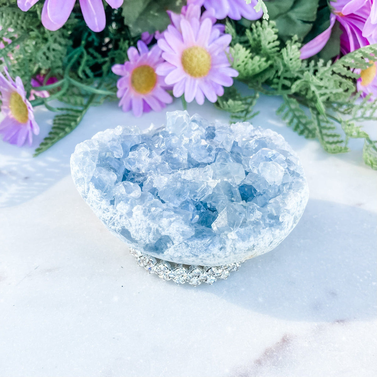 S1666 Celestite crystal geode egg shaped cluster 7.5cm Australia. Buy celestite crystal australia. gemrox sydney 1