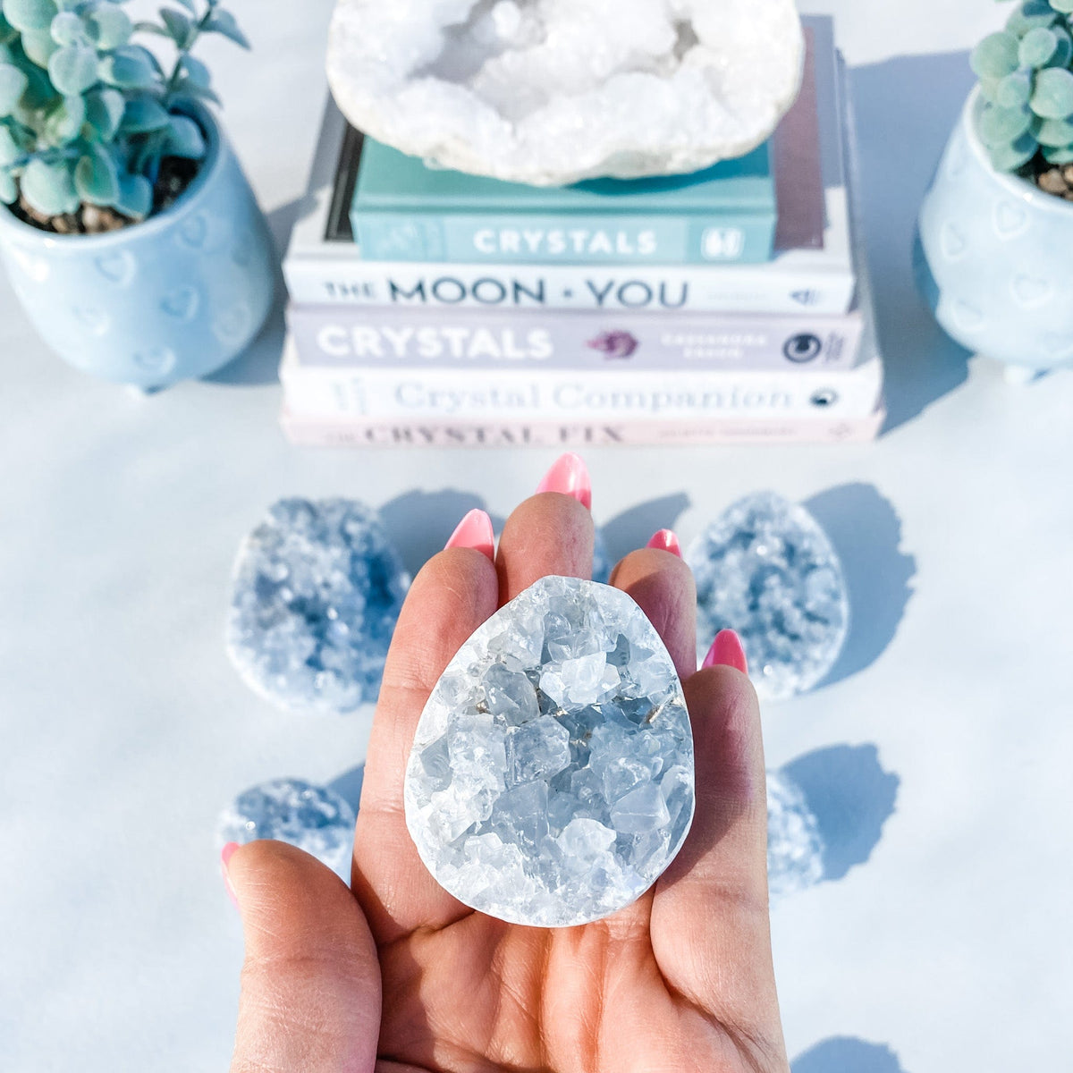 S1669 Celestite crystal egg shaped geode cluster 5cm Australia. Buy celestite crystal australia. gemrox sydney 2