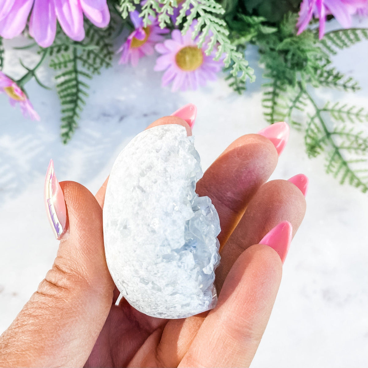 S1669 Celestite crystal egg shaped geode cluster 5cm Australia. Buy celestite crystal australia. gemrox sydney 2