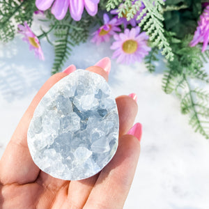 S1669 Celestite crystal egg shaped geode cluster 5cm Australia. Buy celestite crystal australia. gemrox sydney 2