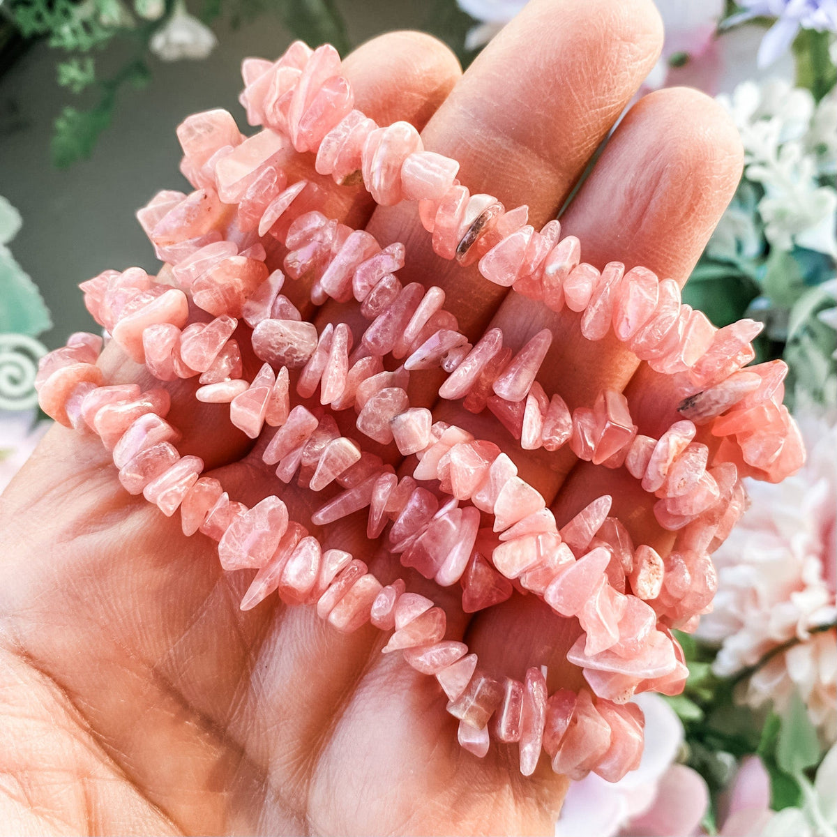 S1731 Rhodochrosite crystal chip elastic stretch healing chakra bracelet australia. rhodochrosite jewellery bracelets australia. gemrox sydney 1