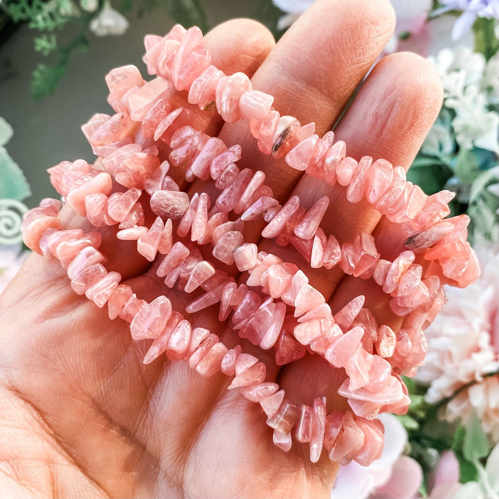 S1731 Rhodochrosite crystal chip elastic stretch healing chakra bracelet australia. rhodochrosite jewellery bracelets australia. gemrox sydney 1