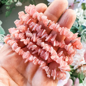 S1731 Rhodochrosite crystal chip elastic stretch healing chakra bracelet australia. rhodochrosite jewellery bracelets australia. gemrox sydney 1