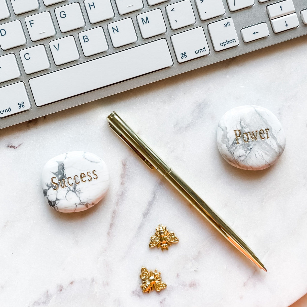 white howlite crystal engraved word power inspirational palmstone meditation worrystone australia