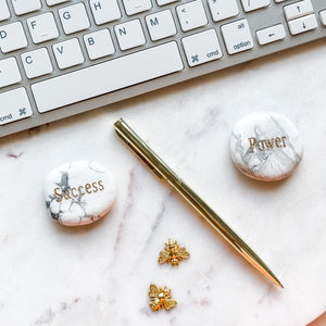 white howlite crystal engraved word power inspirational palmstone meditation worrystone australia