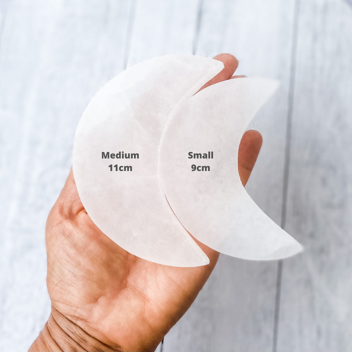 Selenite crystal flat moon shaped charging plate gemrox australia