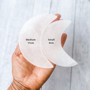 selenite crystal moon shaped charging plate gemrox australia