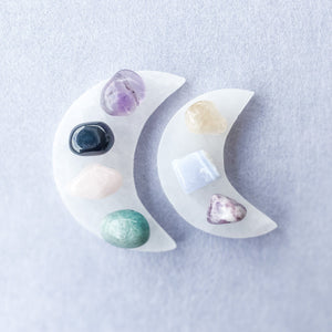 selenite crystal moon shaped charging plate gemrox australia