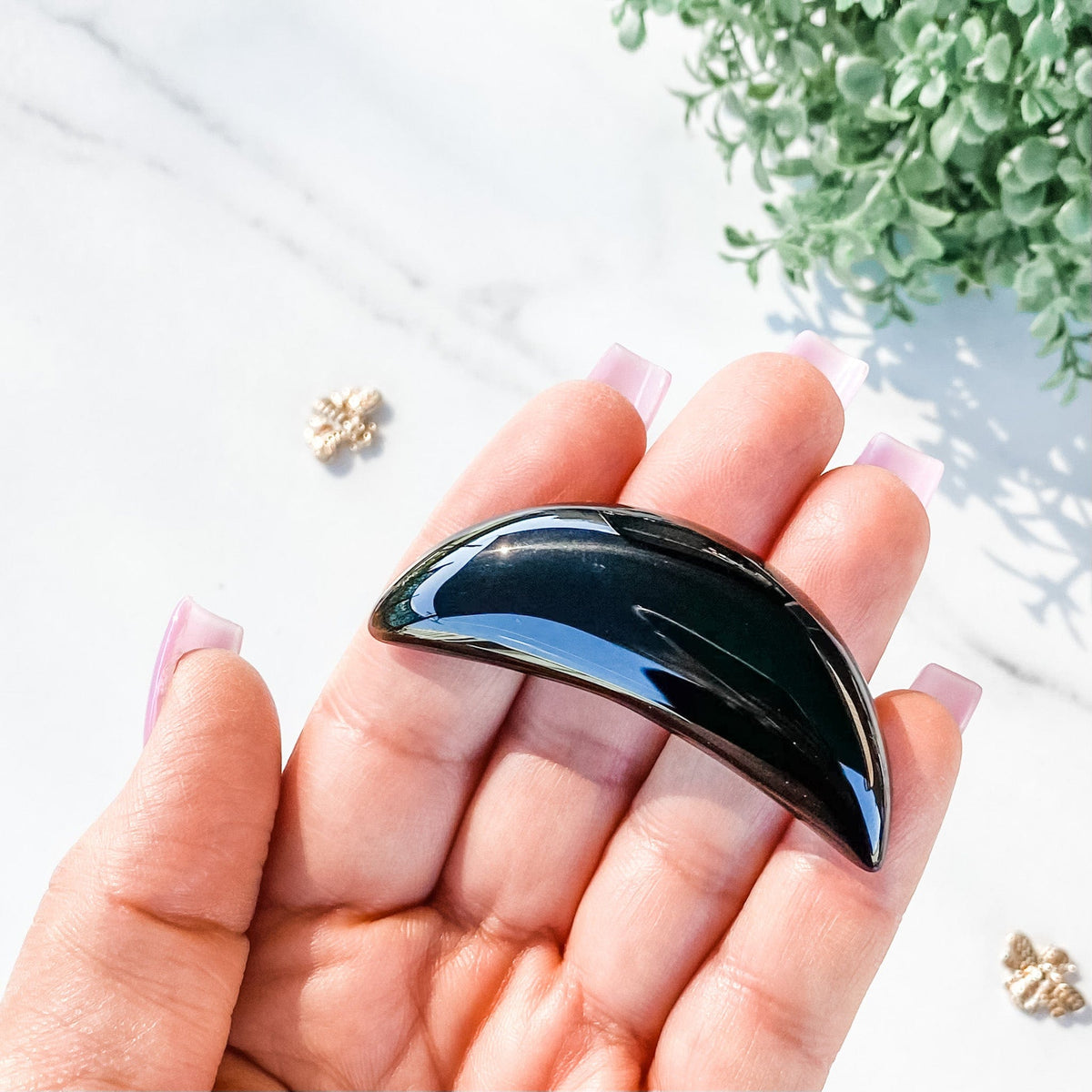 S1207 Crystal Moon Crescent Carving Stone Rose Quartz Angelite Black Obsidian White Howlite Gemrox crystals australia