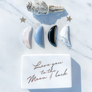 S1207 Crystal Moon Crescent Carving Stone Rose Quartz Angelite Black Obsidian White Howlite Gemrox crystals australia