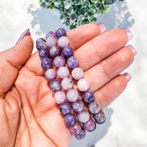 Lepidolite Stone Stretch Beaded Bracelet-8mm