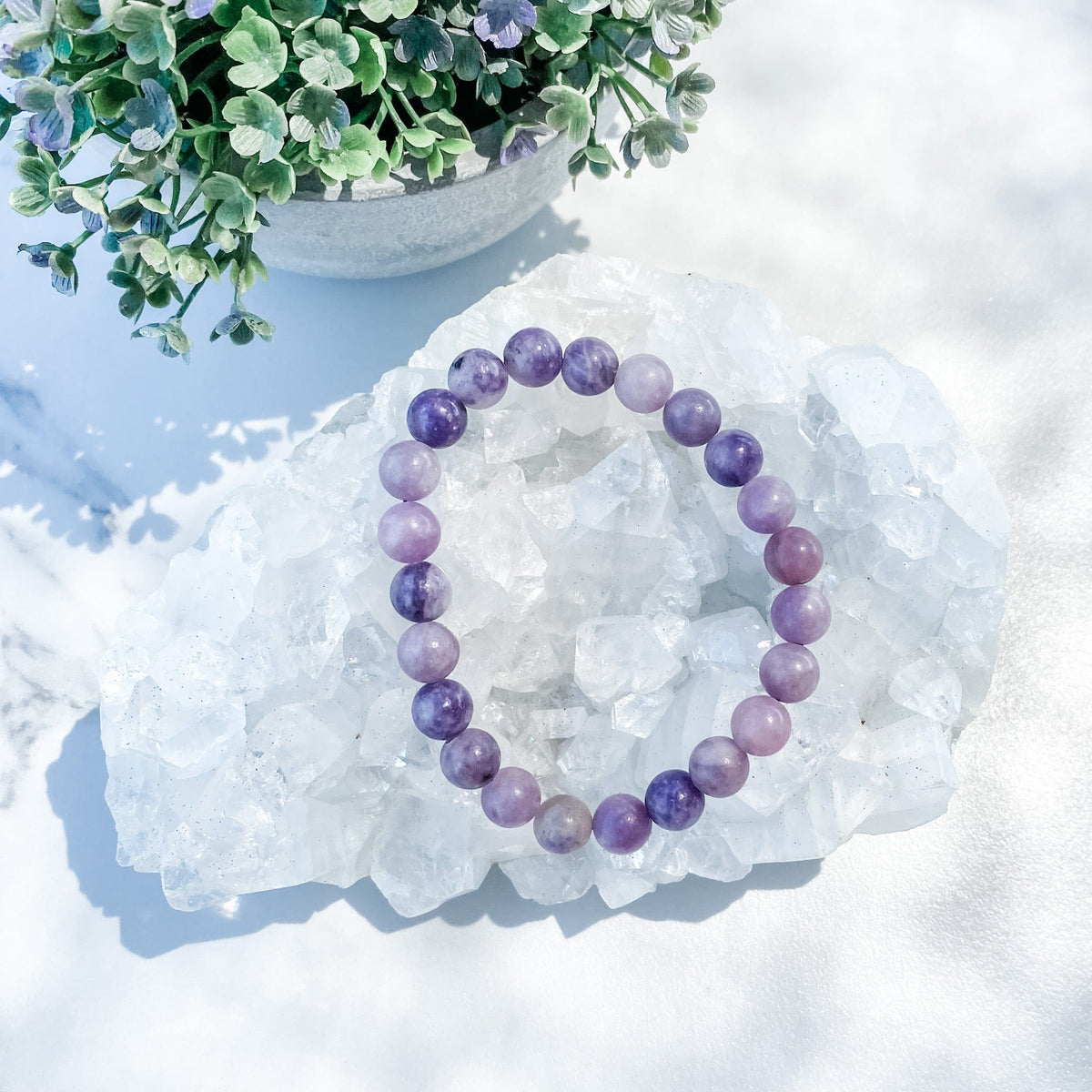 Lepidolite Stone Stretch Beaded Bracelet-8mm