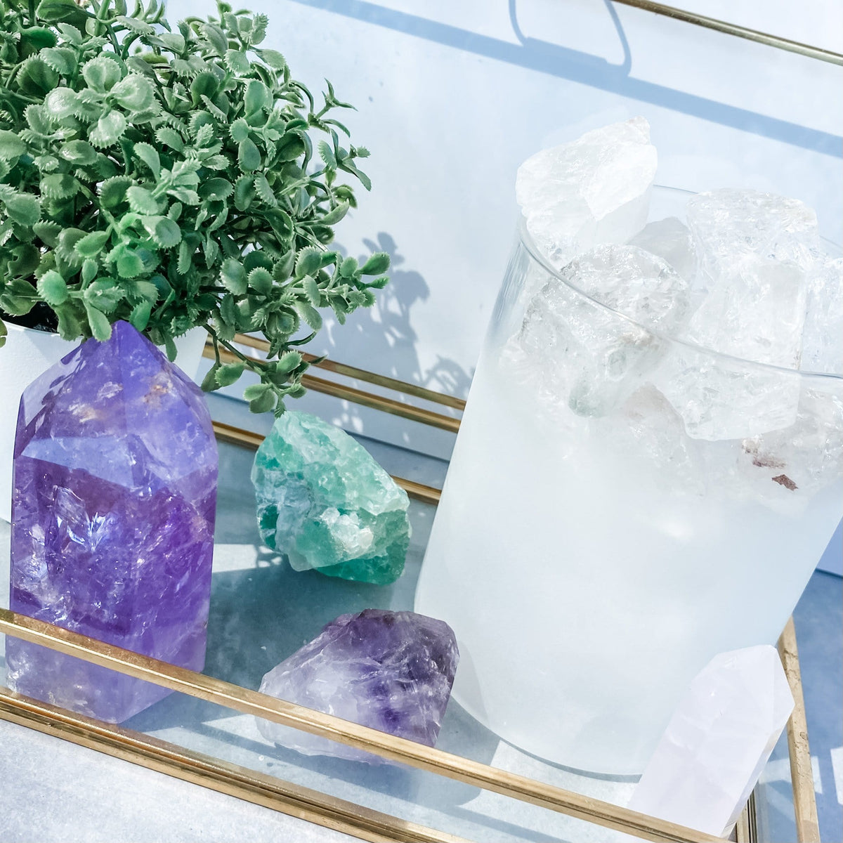 clear quartz crystal raw stone in frosted glass home decor australia