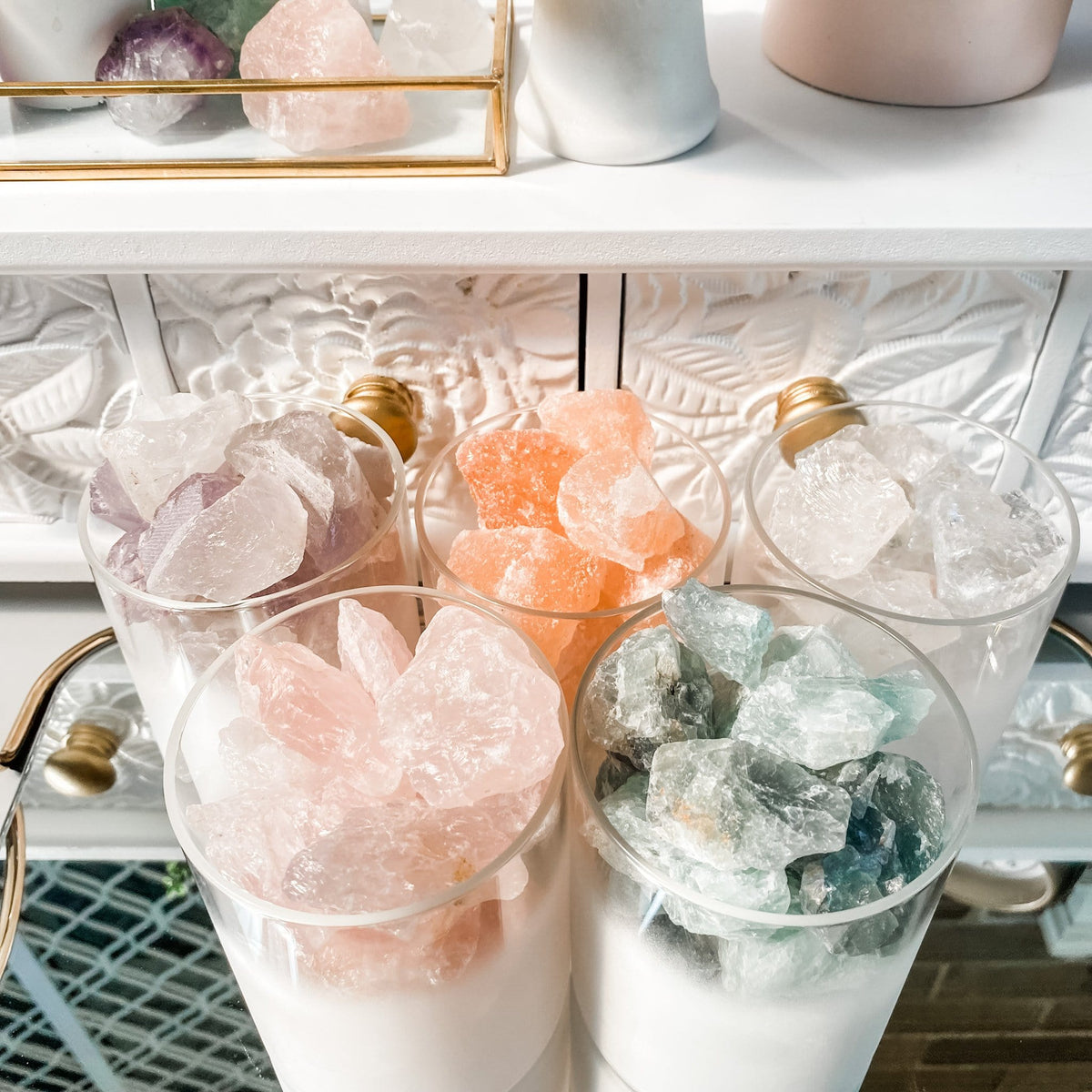 clear quartz crystal raw stone in frosted glass home decor australia