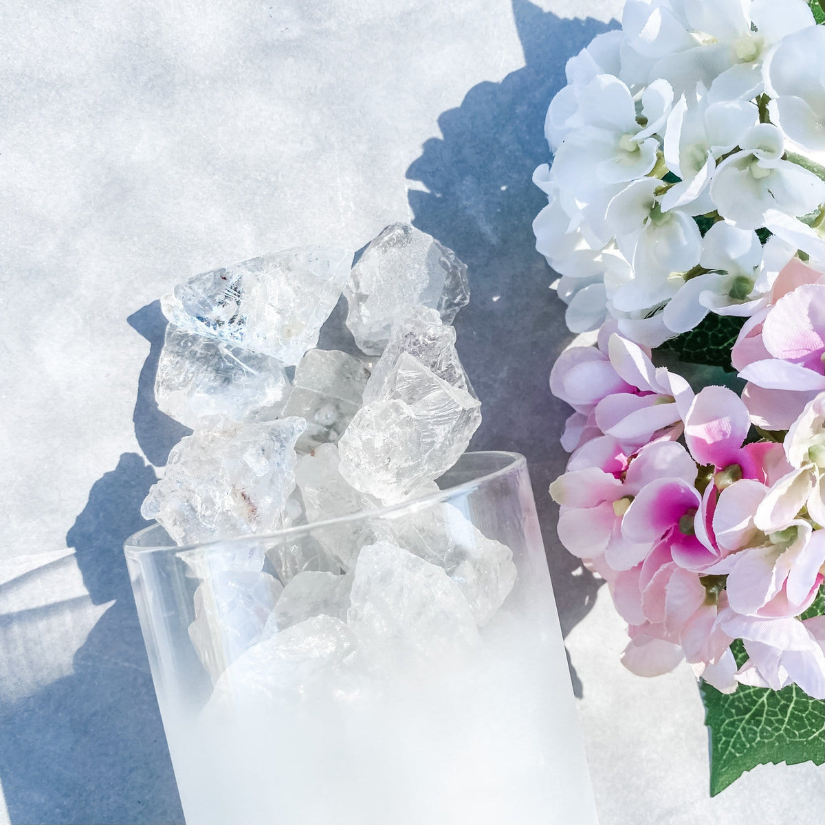 clear quartz crystal raw stone in frosted glass home decor australia