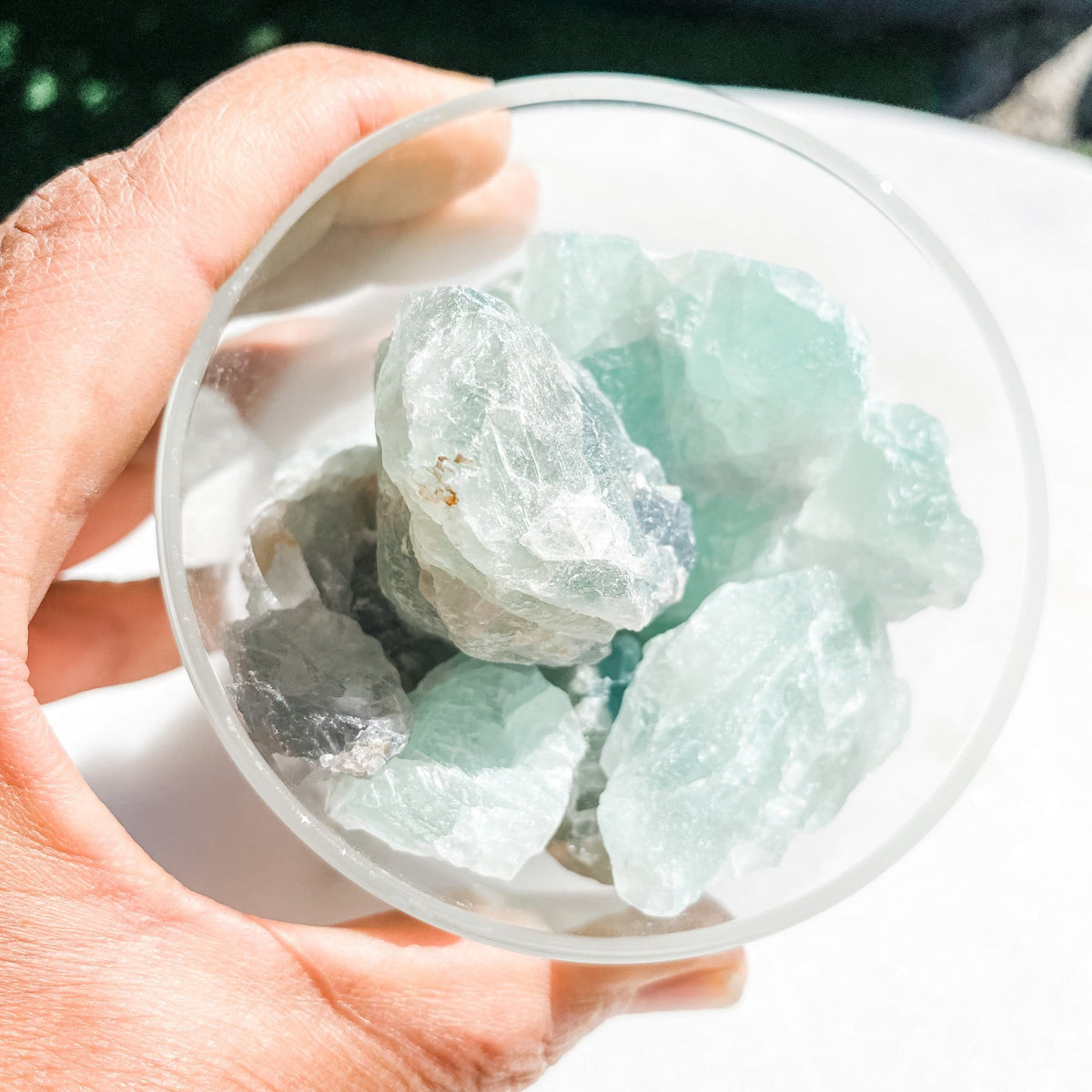 green quartz crystal raw stone in frosted glass home decor australia