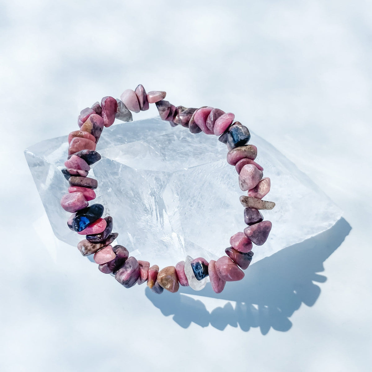 Rhodonite crystal chip healing stretch bracelet australia