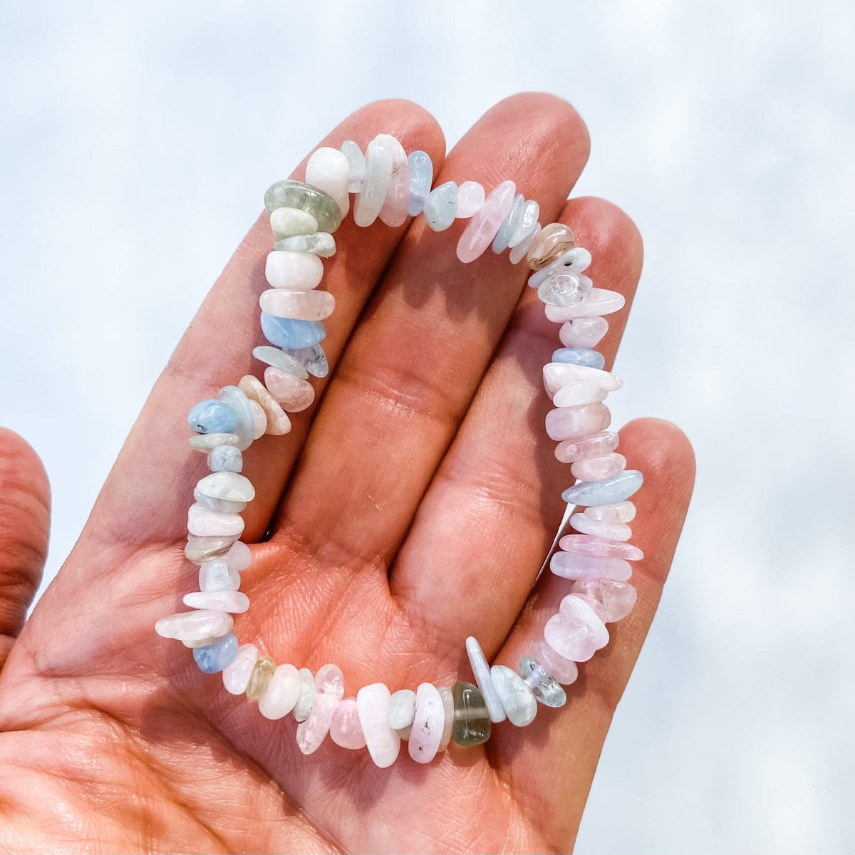 Morganite crystal chip healing stretch bracelet australia