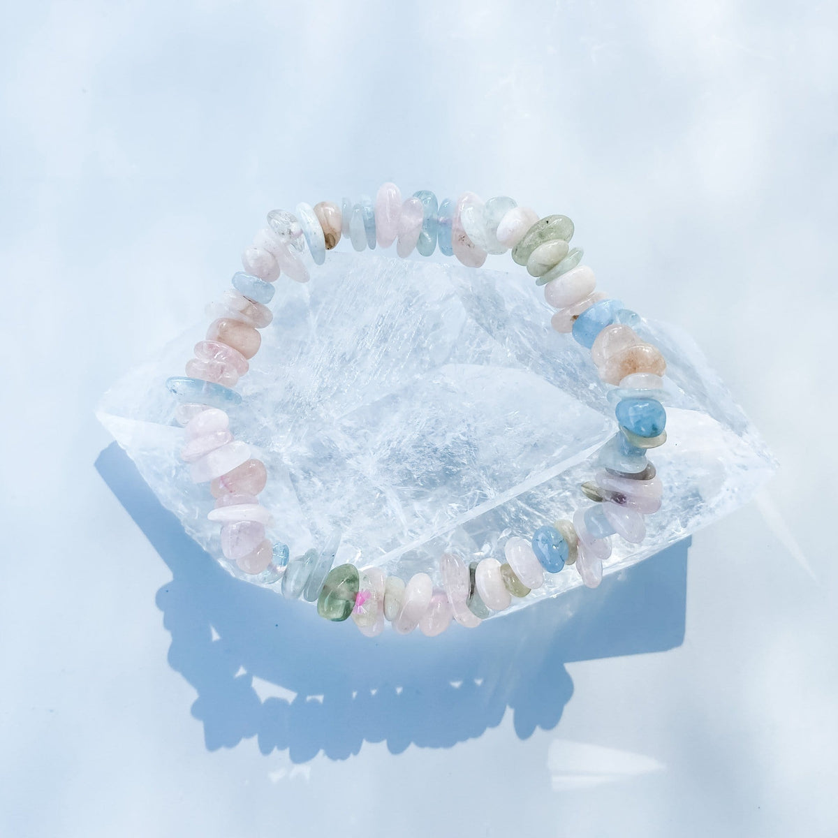 Morganite crystal chip healing stretch bracelet australia