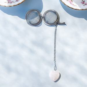 crystal heart polished stone tea strainer infuser rose quartz clear quartz green aventurine amethyst australia gemrox