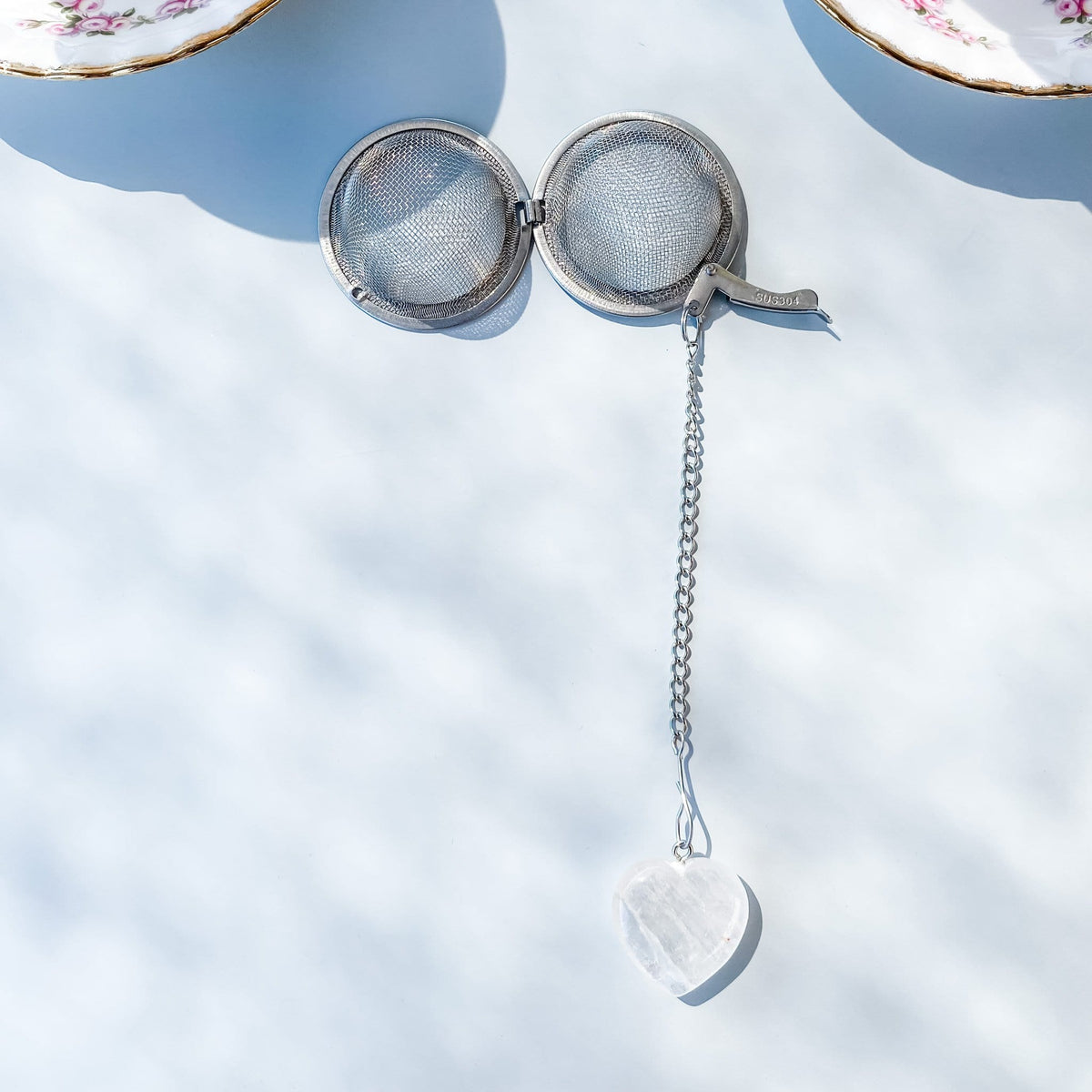 crystal heart polished stone tea strainer infuser rose quartz clear quartz green aventurine amethyst australia gemrox