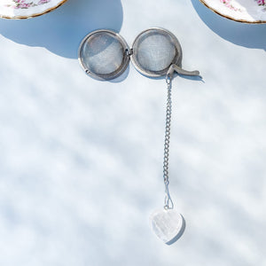 crystal heart polished stone tea strainer infuser rose quartz clear quartz green aventurine amethyst australia gemrox