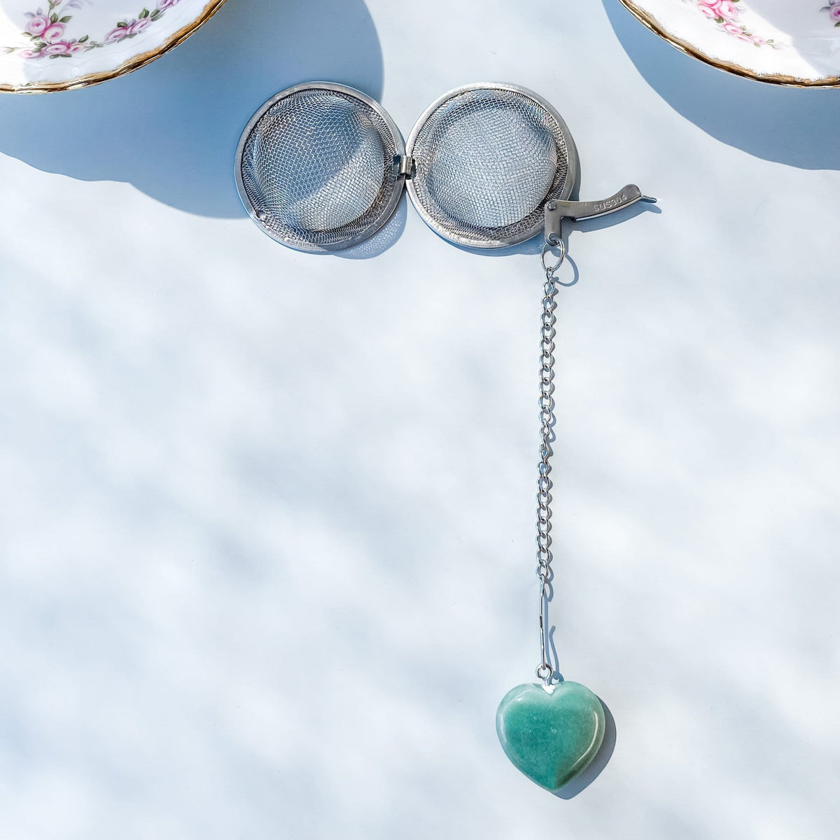 crystal heart polished stone tea strainer infuser rose quartz clear quartz green aventurine amethyst australia gemrox