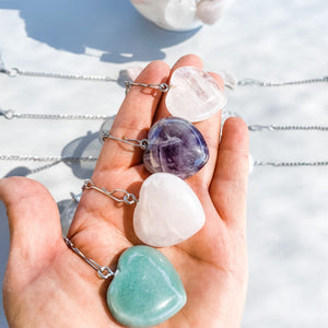 crystal heart polished stone tea strainer infuser rose quartz clear quartz green aventurine amethyst australia gemrox