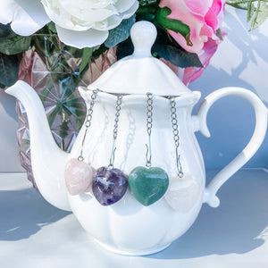 crystal heart polished stone tea strainer infuser rose quartz clear quartz green aventurine amethyst australia gemrox