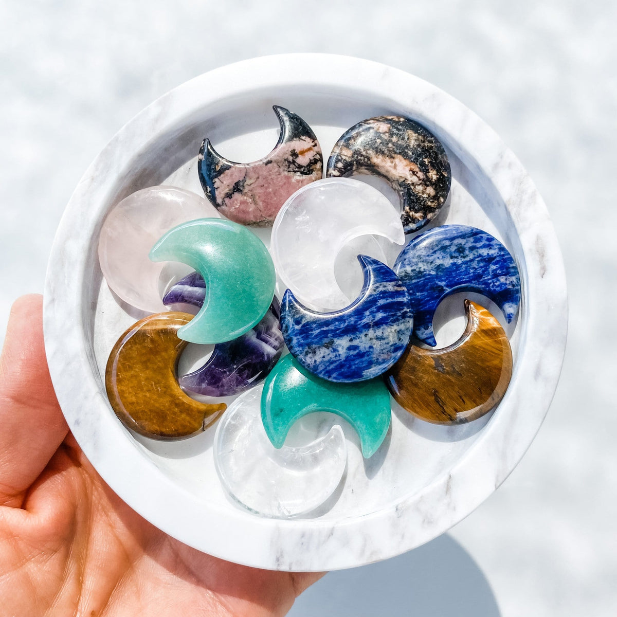 mini moon crescent shaped crystal stone carvings rose gemrox australia