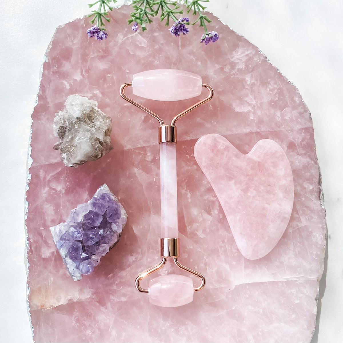 S810 Rose Quartz crystal stone gua sha and face roller duo beauty set australia. natural rose quartz stone beauty tools australia. gemrox sydney 1