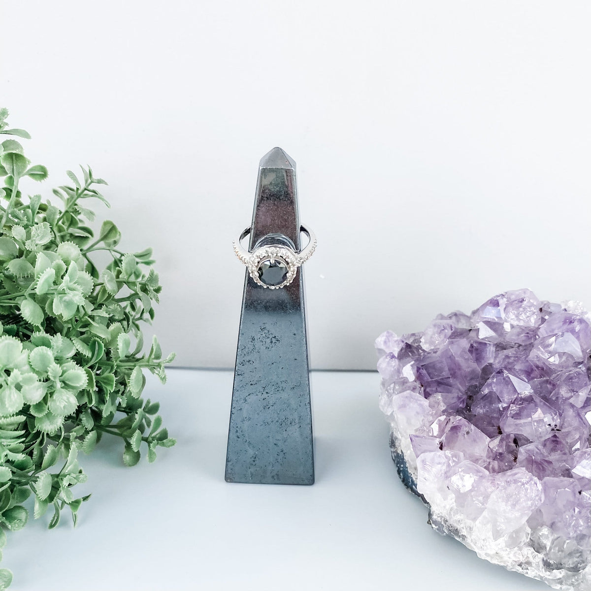 hematite crystal obelisk tower generator point ring holder ring stand gemrox australia