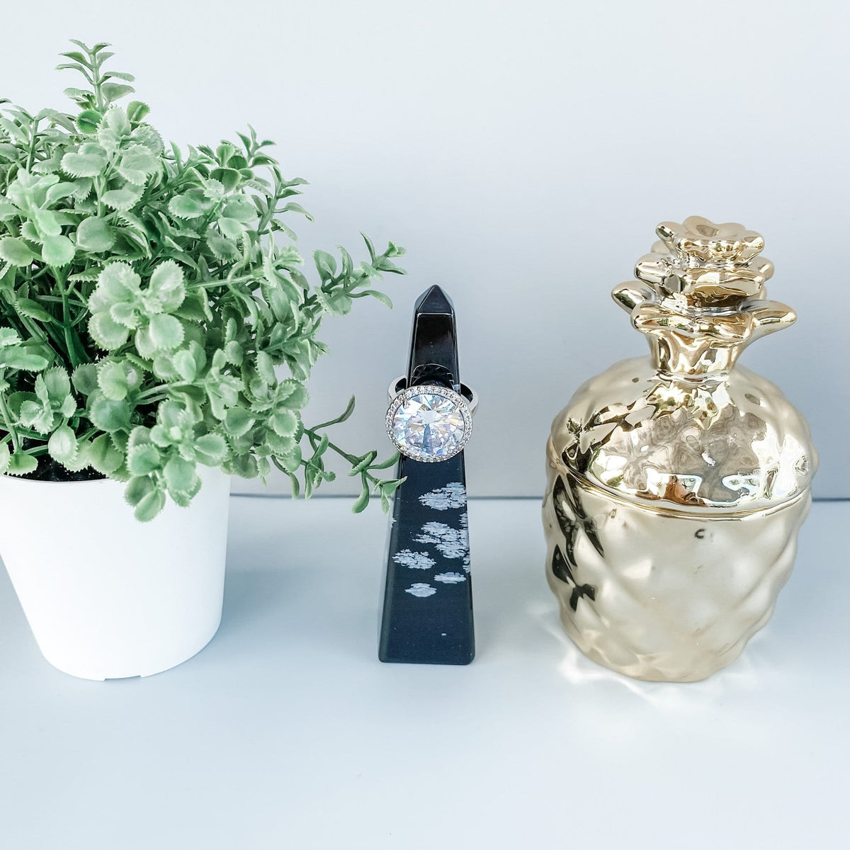 Black Obsidian snowflake obelisk ring holder ring stand tower generator point gemrox australia