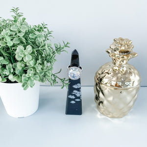 Black Obsidian snowflake obelisk ring holder ring stand tower generator point gemrox australia