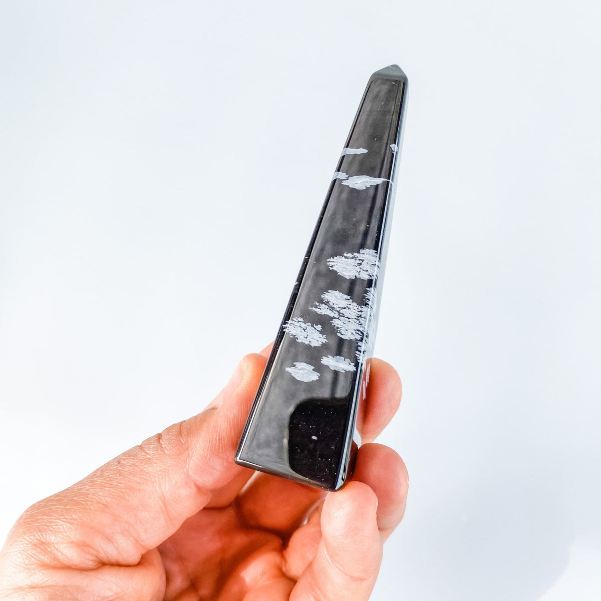 Black Obsidian snowflake obelisk ring holder ring stand tower generator point gemrox australia