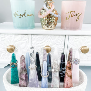 Black Obsidian snowflake obelisk ring holder ring stand tower generator point gemrox australia