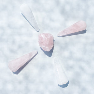 Rose quartz crystal ring stand ring holder tower point generator gemrox australia