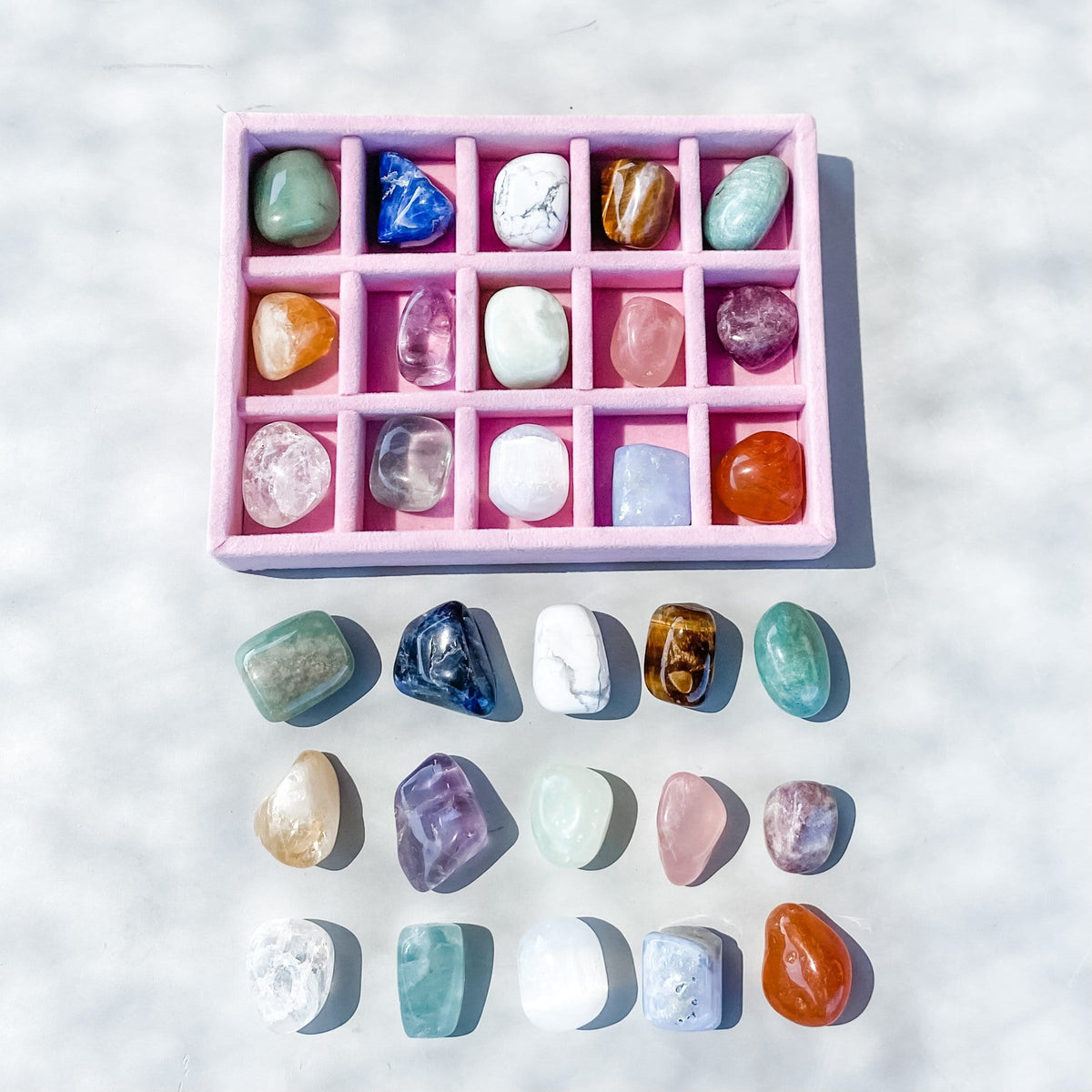 tumbled stone crystal box set kit of 15 stones gift box pack gemrox australia