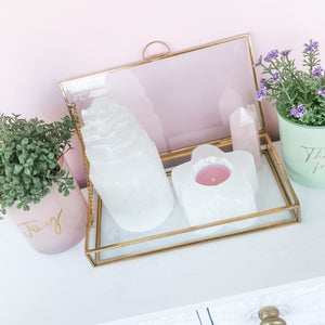 selenite crystal tealight candle holder flower shaped gemrox australia