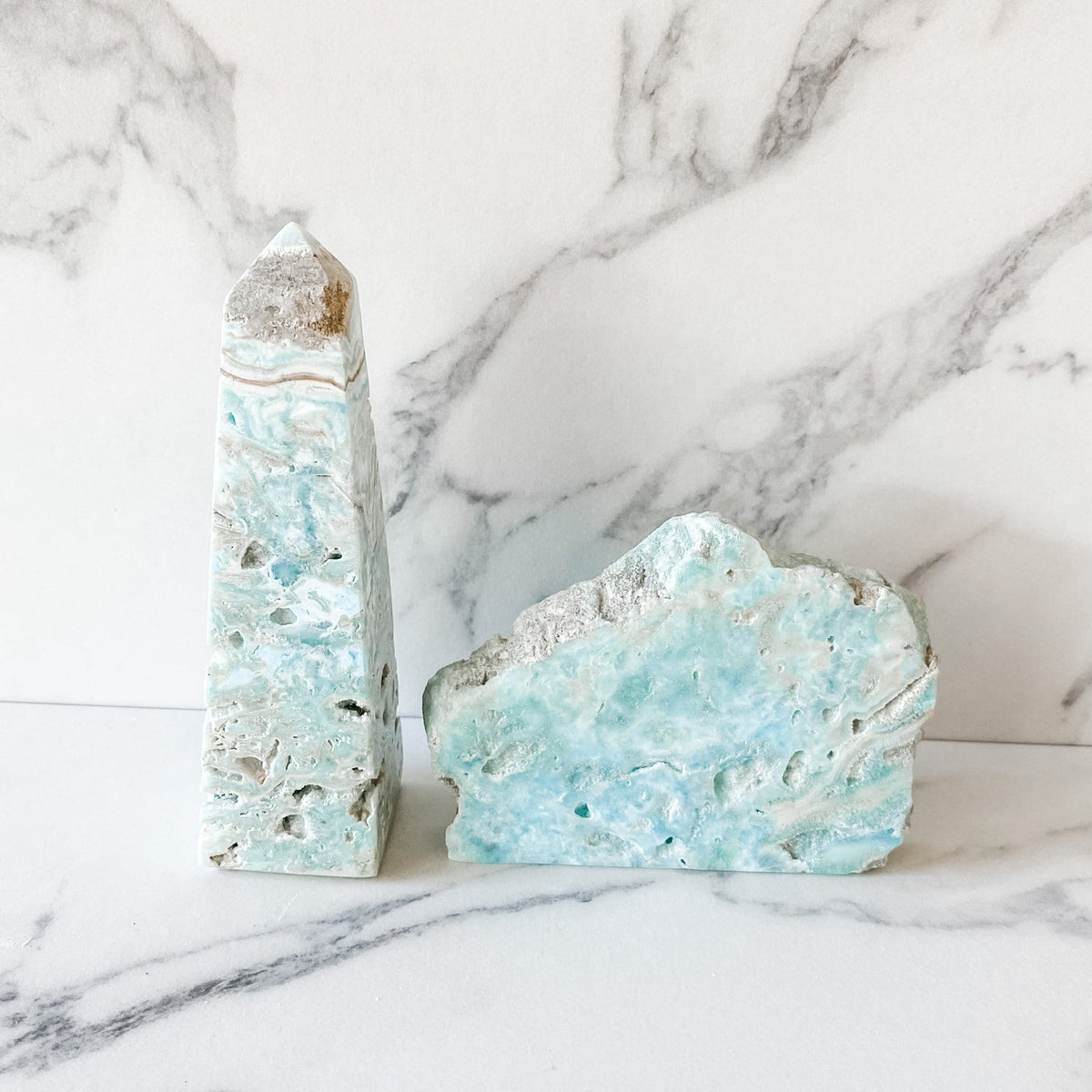 caribean blue calcite obelisk tower gemrox australia