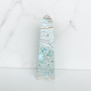 caribean blue calcite obelisk tower gemrox australia