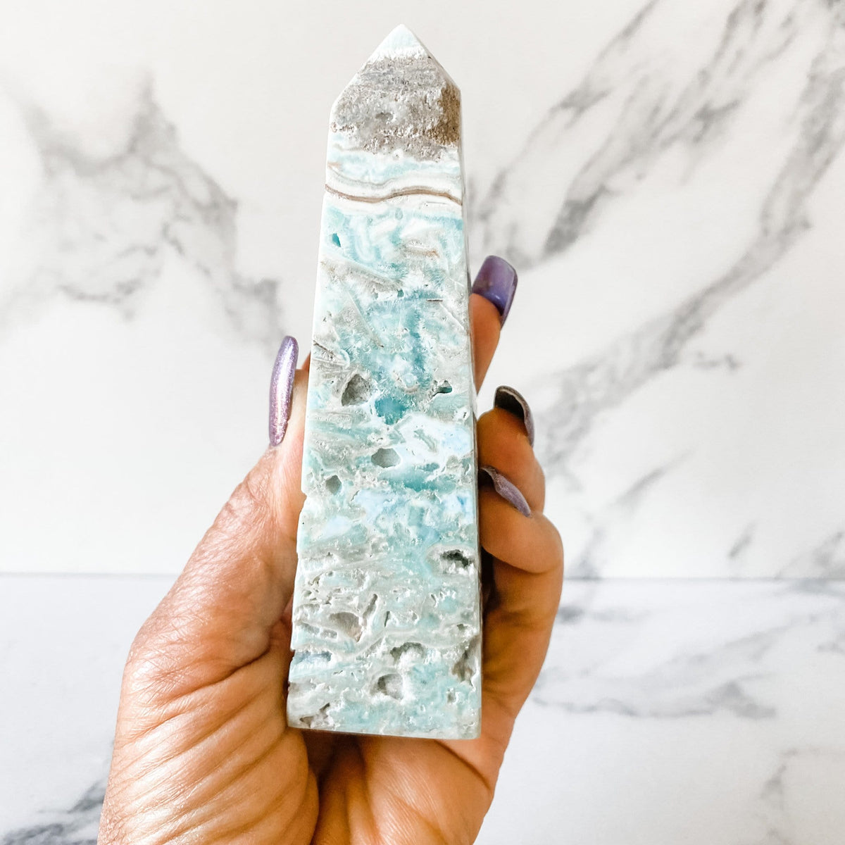 caribean blue calcite obelisk tower gemrox australia