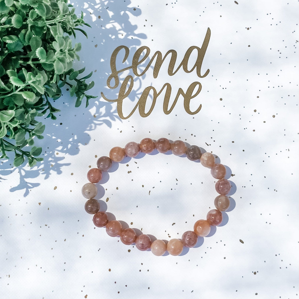 S921 Peach Moonstone crystal beaded stone stretch bracelet gemrox australia