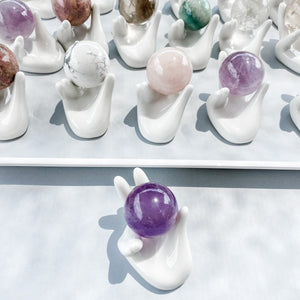 S945 White ceramic hand shaped crystal sphere stand holder gemrox australia
