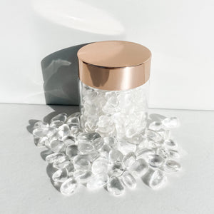 S958 Crystal Chip Stones in Glass Jar Rose Quartz Amethyst Fluorite Citrine Clear Quartz Gemrox Australia