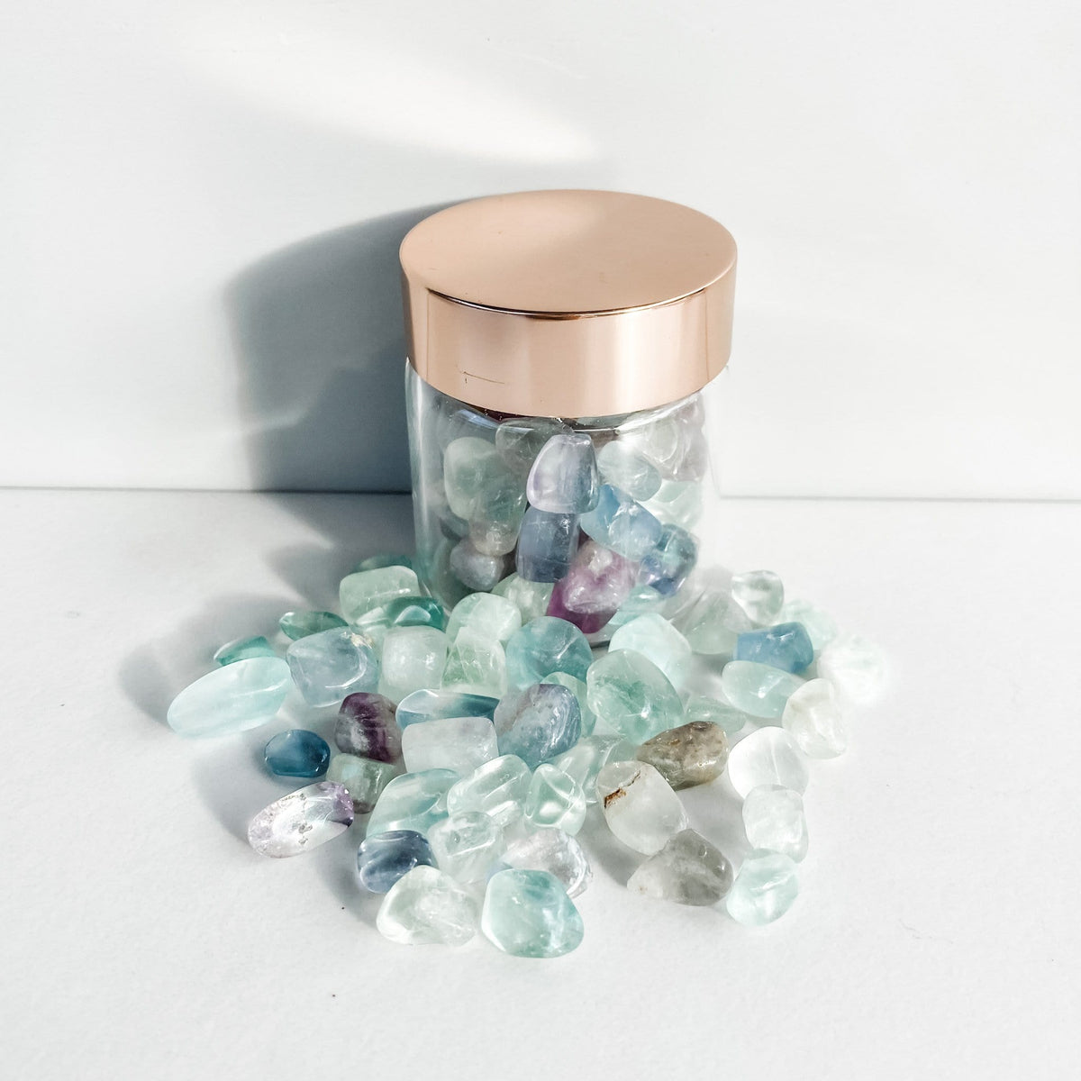 S958 Crystal Chip Stones in Glass Jar Rose Quartz Amethyst Fluorite Citrine Clear Quartz Gemrox Australia