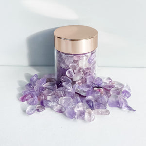 S958 Crystal Chip Stones in Glass Jar Rose Quartz Amethyst Fluorite Citrine Clear Quartz Gemrox Australia