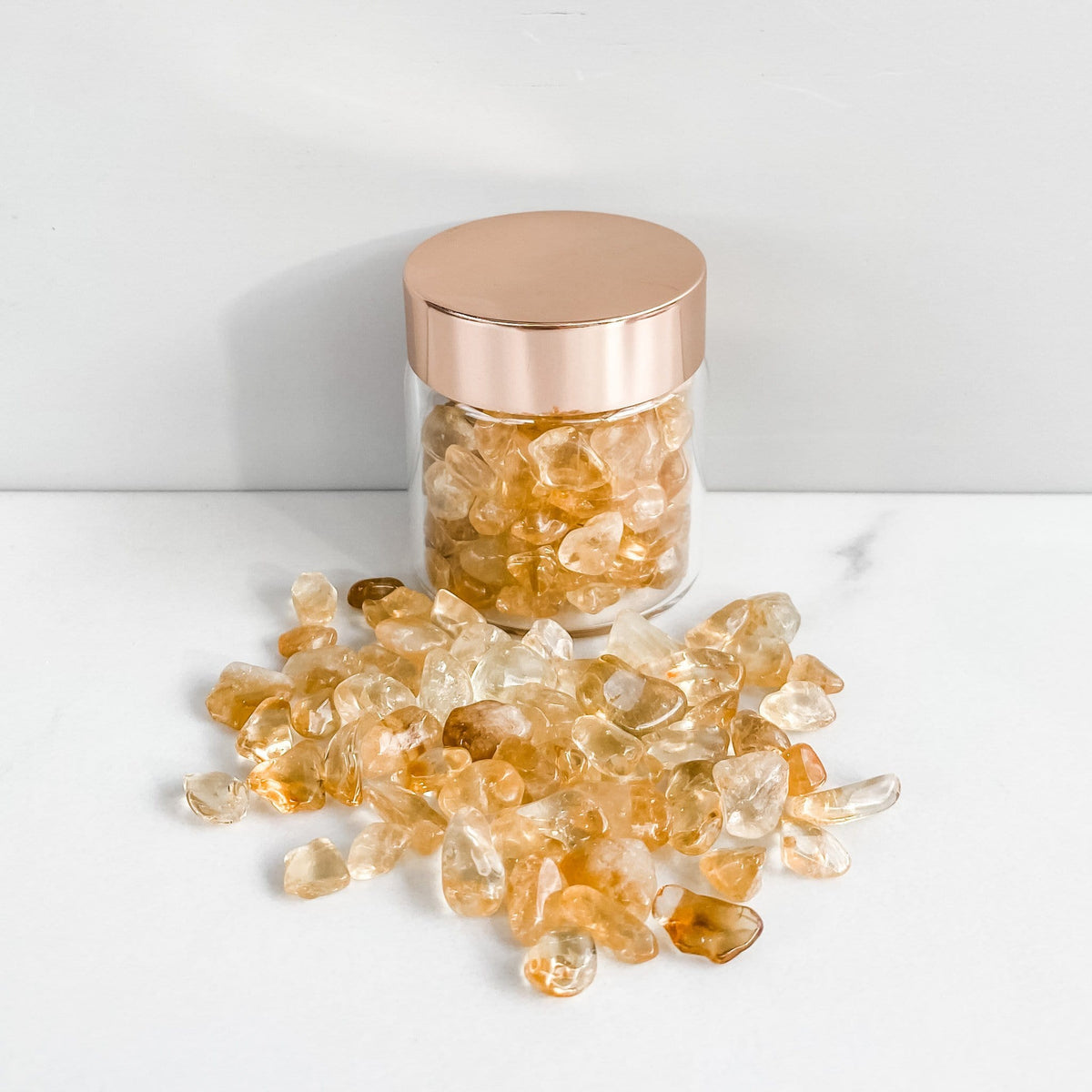S958 Crystal Chip Stones in Glass Jar Rose Quartz Amethyst Fluorite Citrine Clear Quartz Gemrox Australia