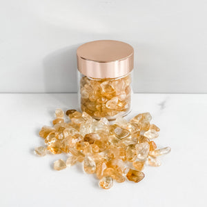 S958 Crystal Chip Stones in Glass Jar Rose Quartz Amethyst Fluorite Citrine Clear Quartz Gemrox Australia